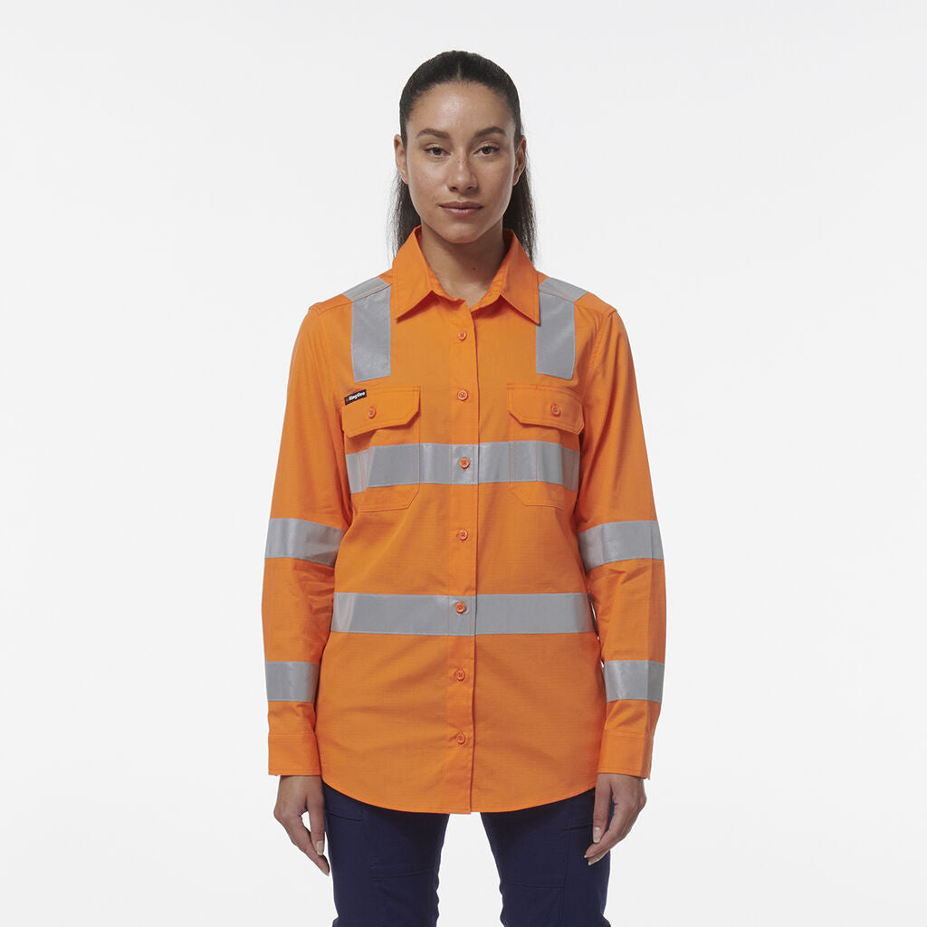 KingGee K44232 Women's Workcool Vented VIC Rail Shirt-Orange