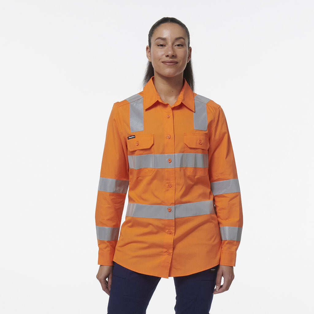 KingGee K44232 Women's Workcool Vented VIC Rail Shirt-Orange