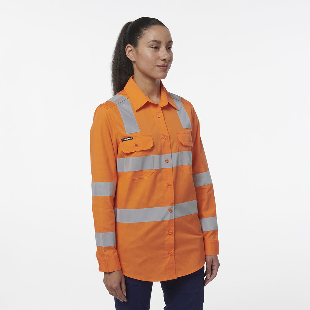 KingGee K44232 Women's Workcool Vented VIC Rail Shirt-Orange