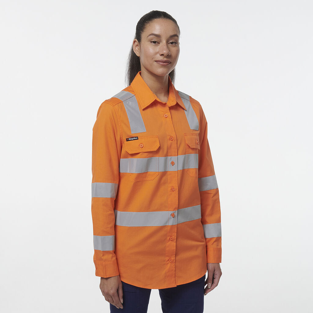 KingGee K44232 Women's Workcool Vented VIC Rail Shirt-Orange