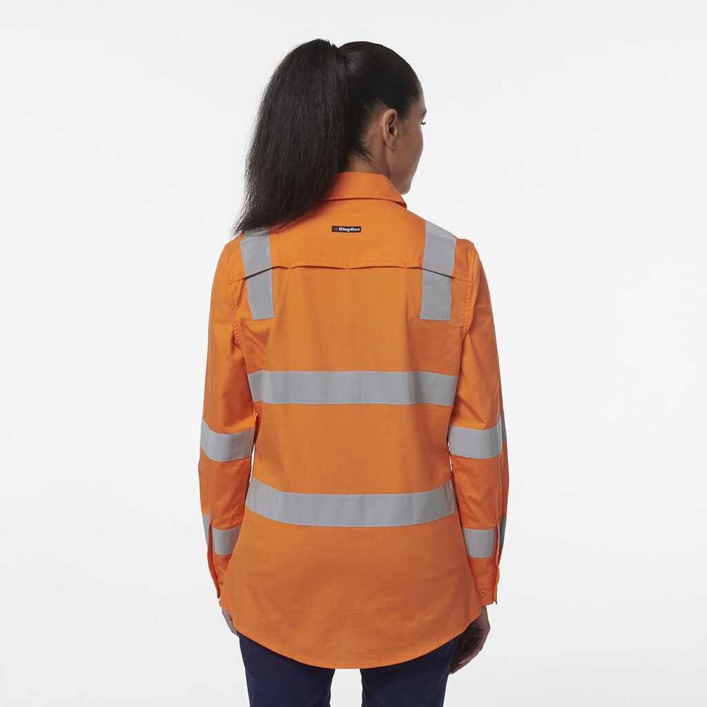 KingGee K44232 Women's Workcool Vented VIC Rail Shirt-Orange