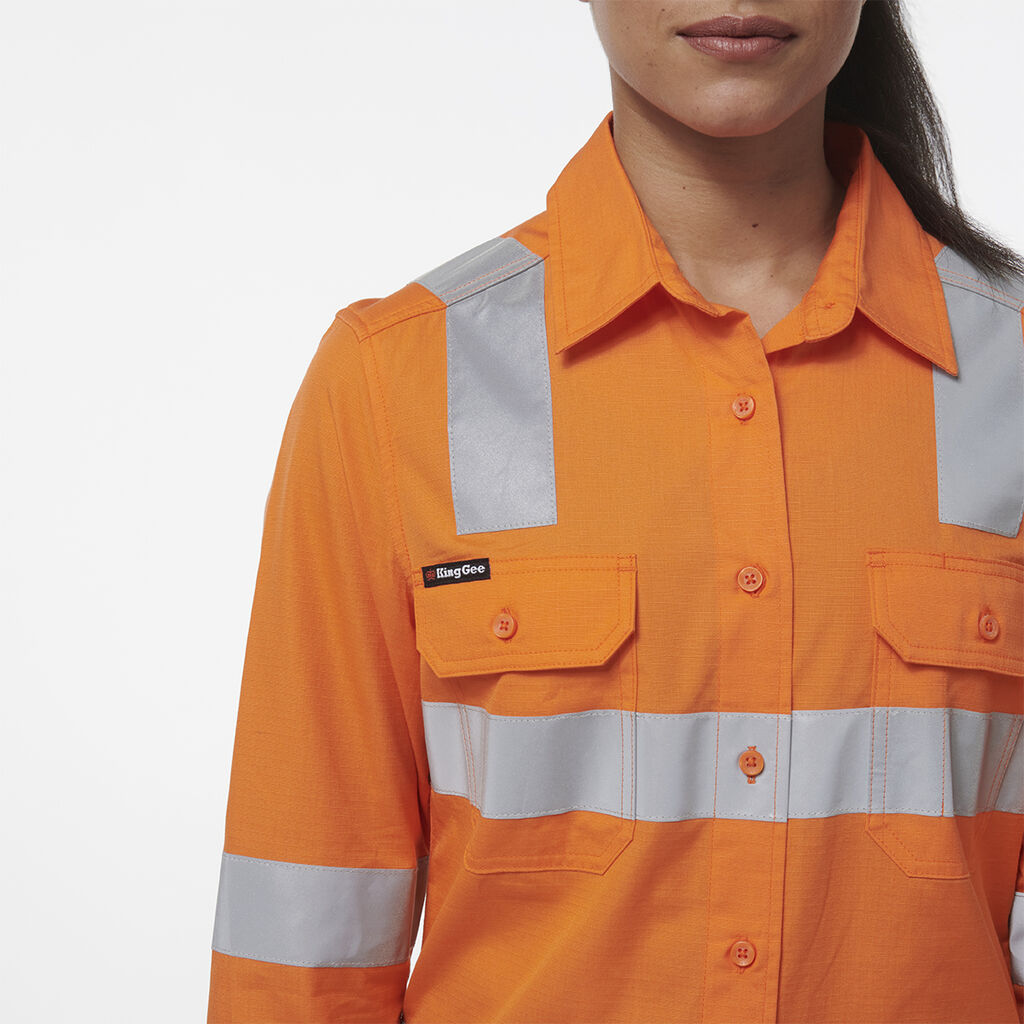 KingGee K44232 Women's Workcool Vented VIC Rail Shirt-Orange