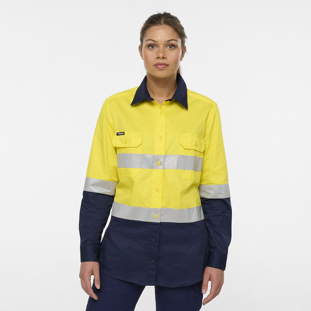 KingGee  K44244 Women's Originals Spliced Drill Shirt-Yellow/Navy