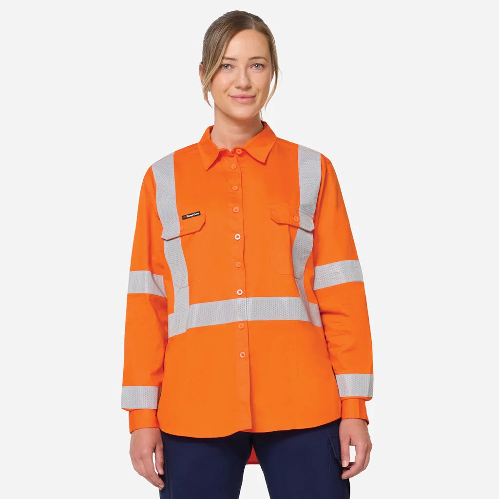KingGee K44254 Women's Originals Vented NSW Rail Shirt- Orange