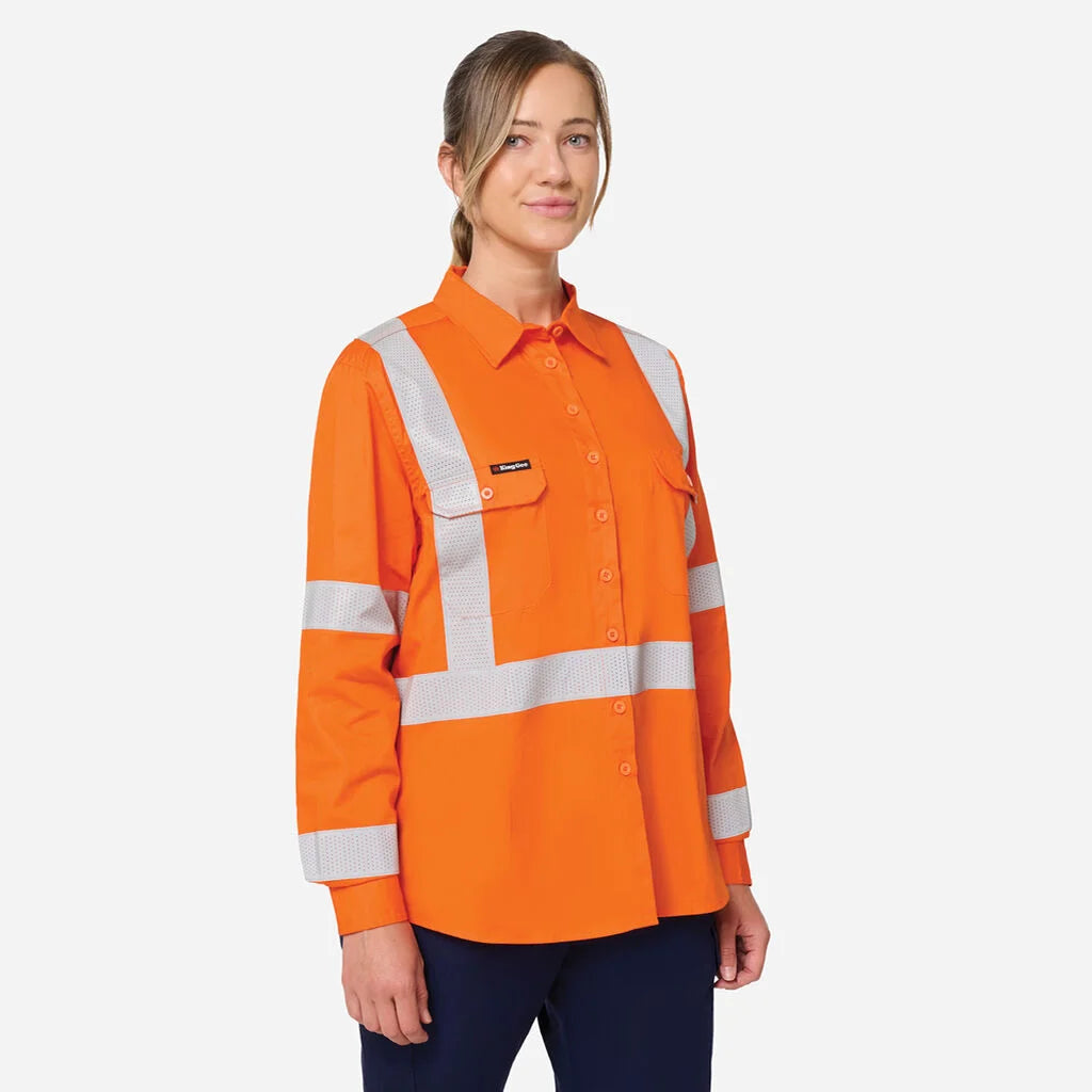 KingGee K44254 Women's Originals Vented NSW Rail Shirt- Orange