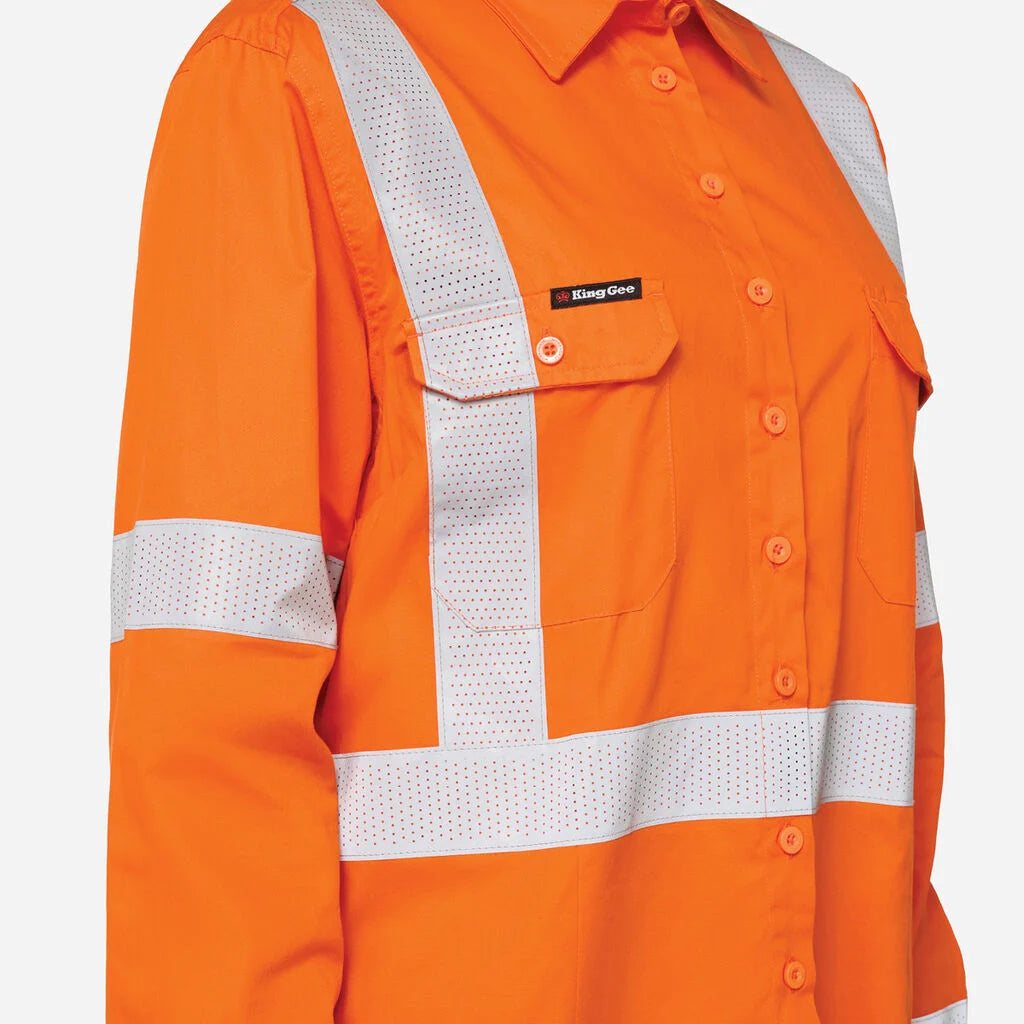 KingGee K44254 Women's Originals Vented NSW Rail Shirt- Orange