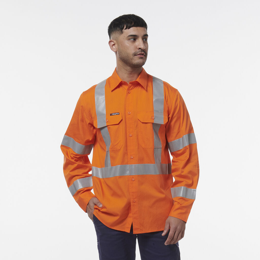 KingGee K54016 Workcool Vented NSW Rail Shirt-Orange