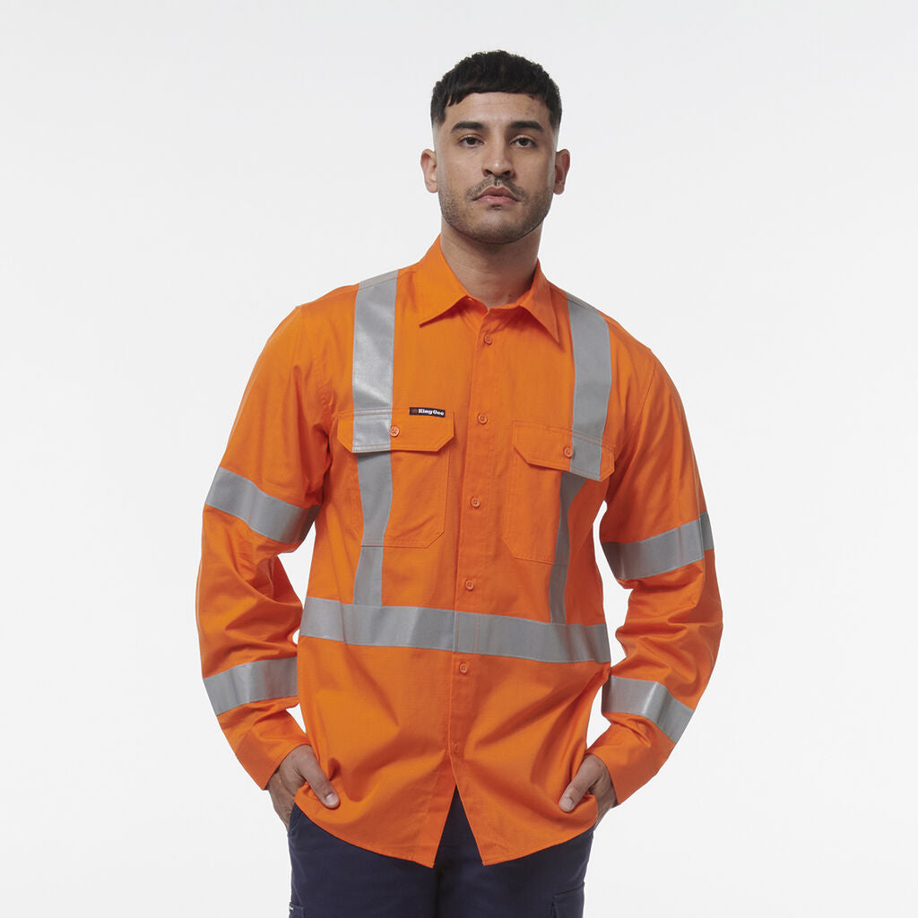 KingGee K54016 Workcool Vented NSW Rail Shirt-Orange