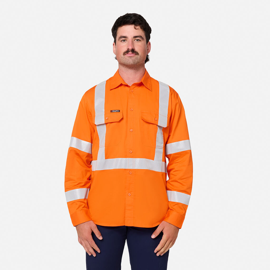 KingGee K54044 Originals NSW Rail Hi-vis Vented Taped Long Sleeve Shirt-Orange