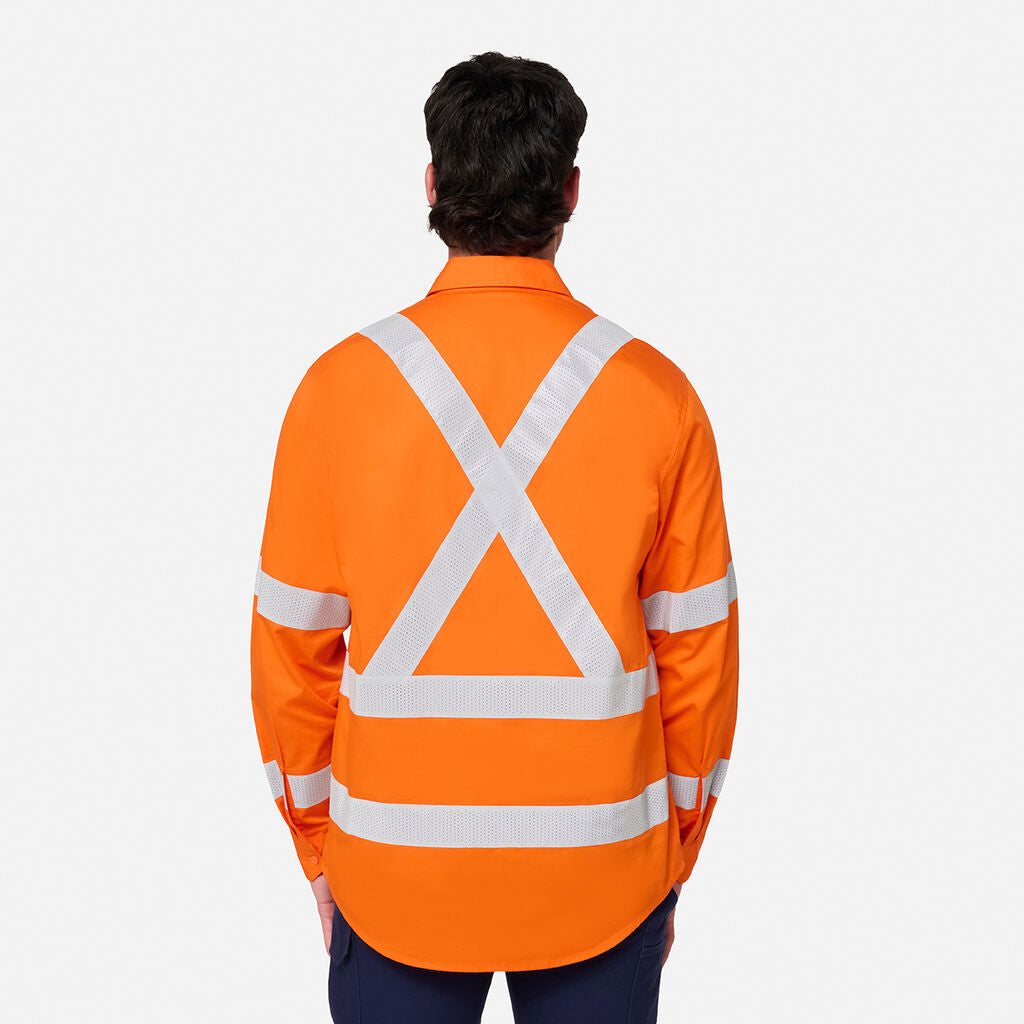 KingGee K54044 Originals NSW Rail Hi-vis Vented Taped Long Sleeve Shirt-Orange