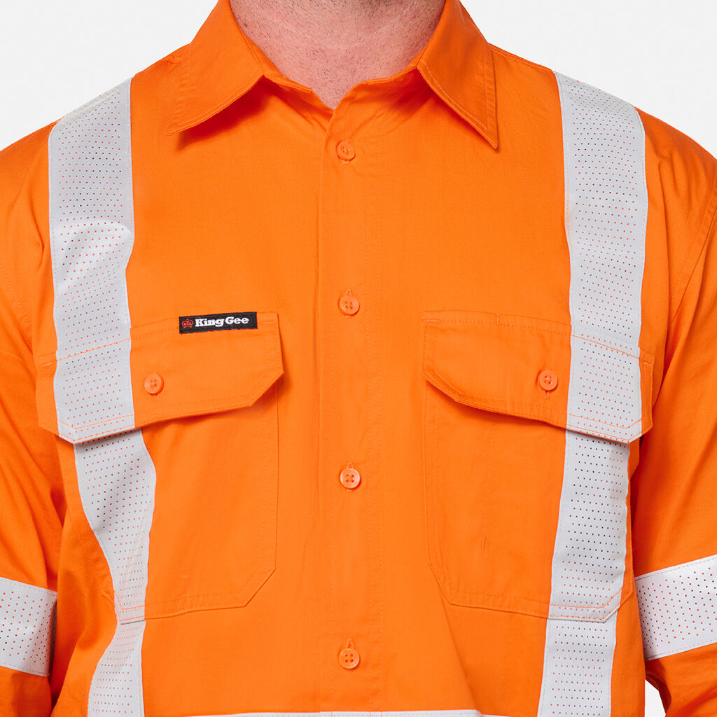 KingGee K54044 Originals NSW Rail Hi-vis Vented Taped Long Sleeve Shirt-Orange