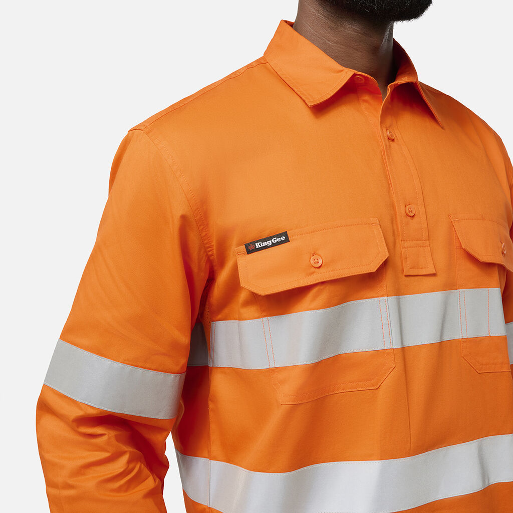 KingGee K54934 Originals Hi Vis Closed Front Shirt-Orange
