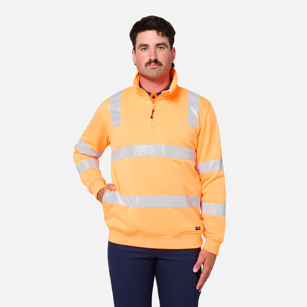 KingGee K55022 Originals Hi Vis VIC Rail 1/4 Taped Pullover-Orange