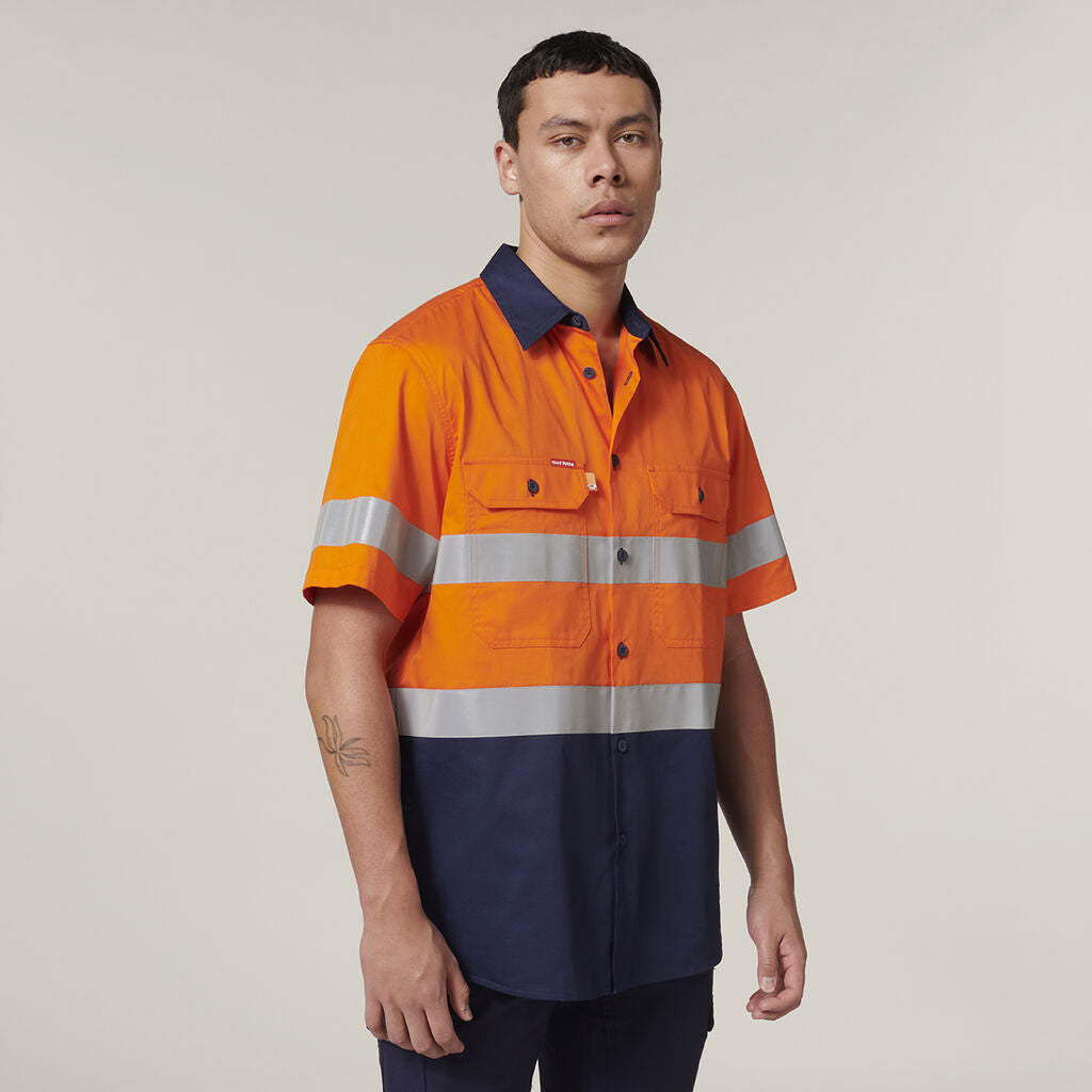 Hard Yakka Y07754 Short Sleeve Hi Vis 2 Tone Taped Vented Shirt