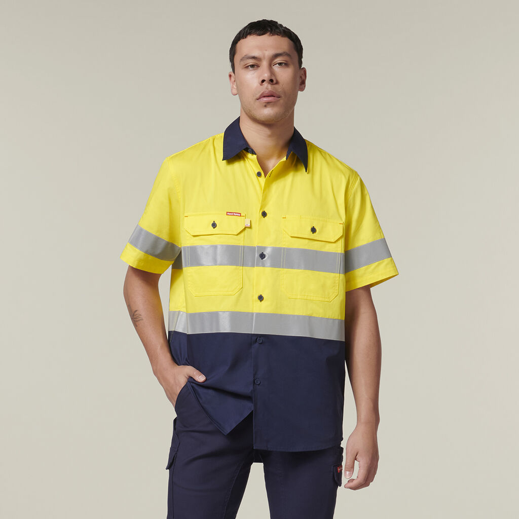 Hard Yakka Y07754 Short Sleeve Hi Vis 2 Tone Taped Vented Shirt