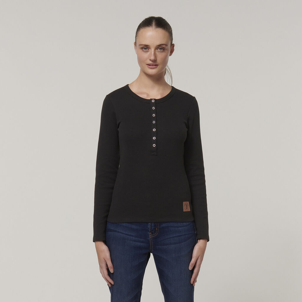 Hard Yakka Y08237 Women's Henley-Black