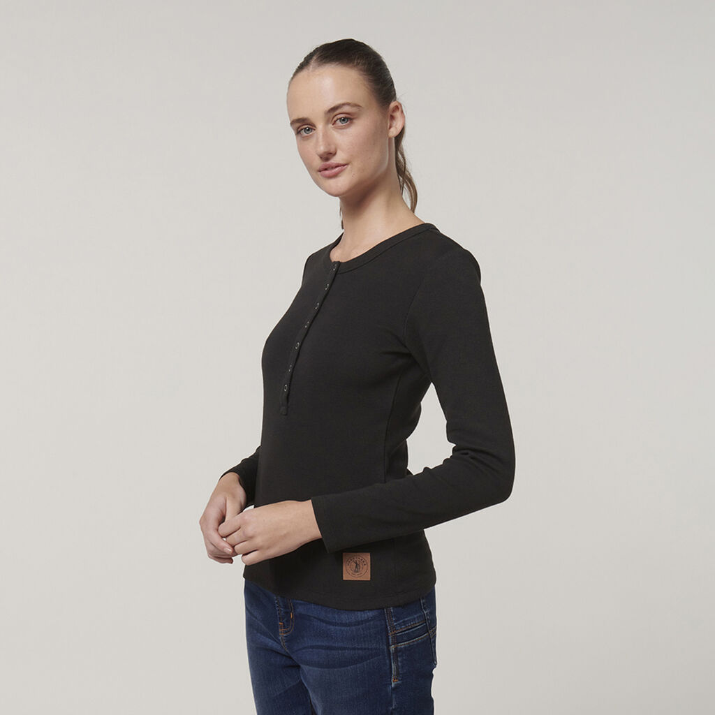 Hard Yakka Y08237 Women's Henley-Black