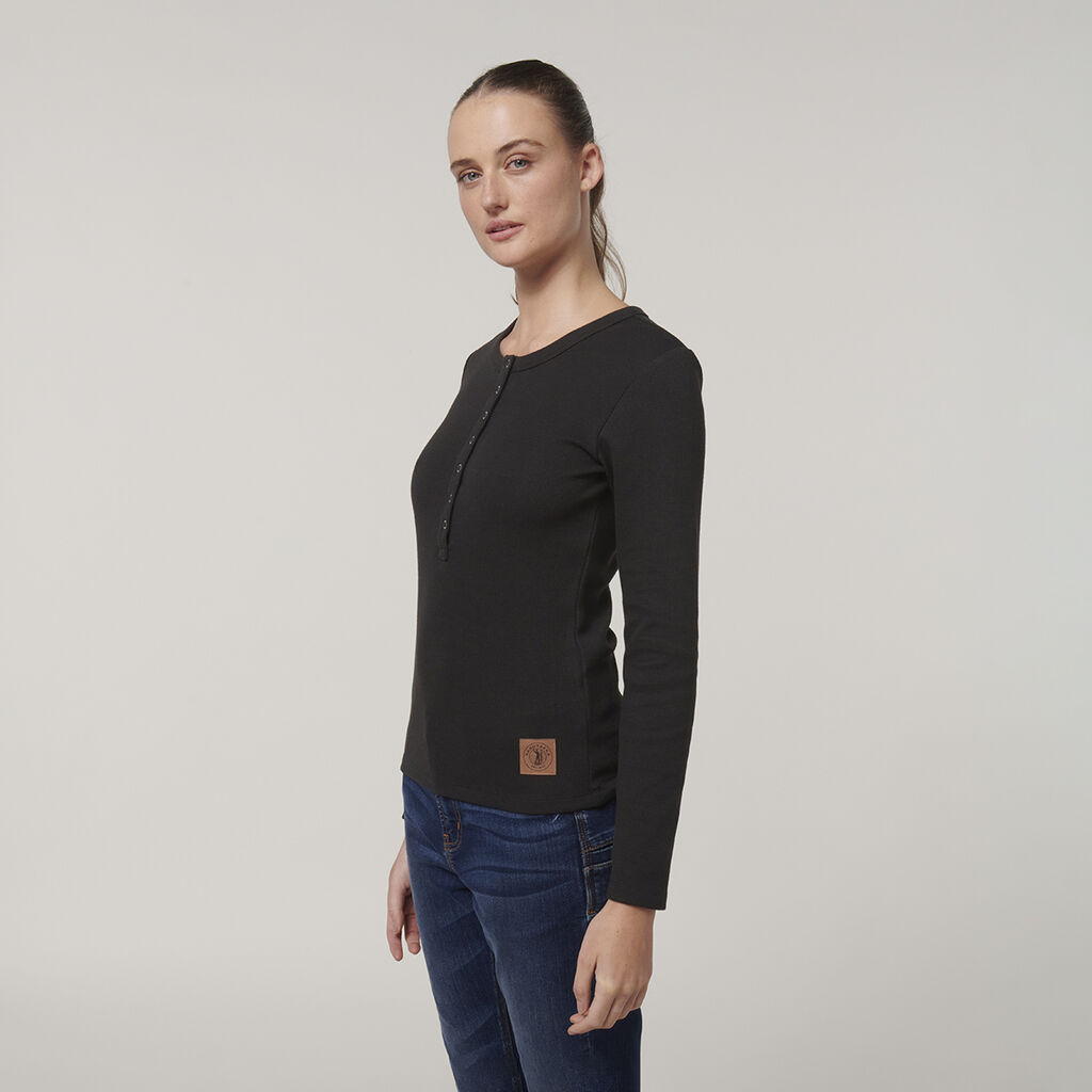 Hard Yakka Y08237 Women's Henley-Black