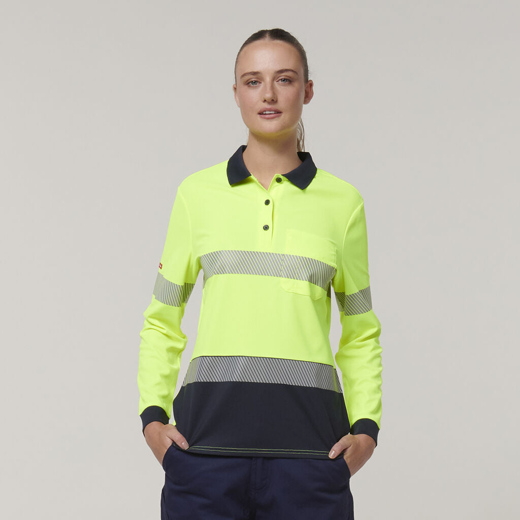 Hard Yakka Y08604 Women's Long Sleeve Hi Vis Taped Polo