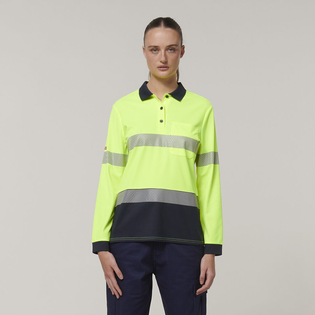 Hard Yakka Y08604 Women's Long Sleeve Hi Vis Taped Polo