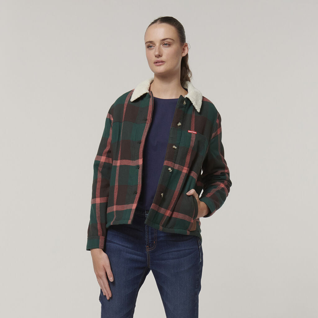 Hard Yakka Y08760 Women's Heritage Trucker Sherpa Jacket-Green Check