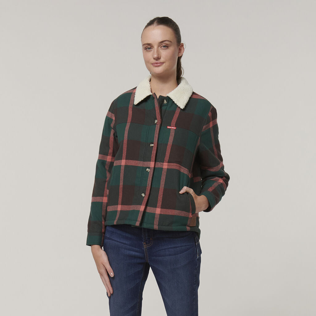 Hard Yakka Y08760 Women's Heritage Trucker Sherpa Jacket-Green Check