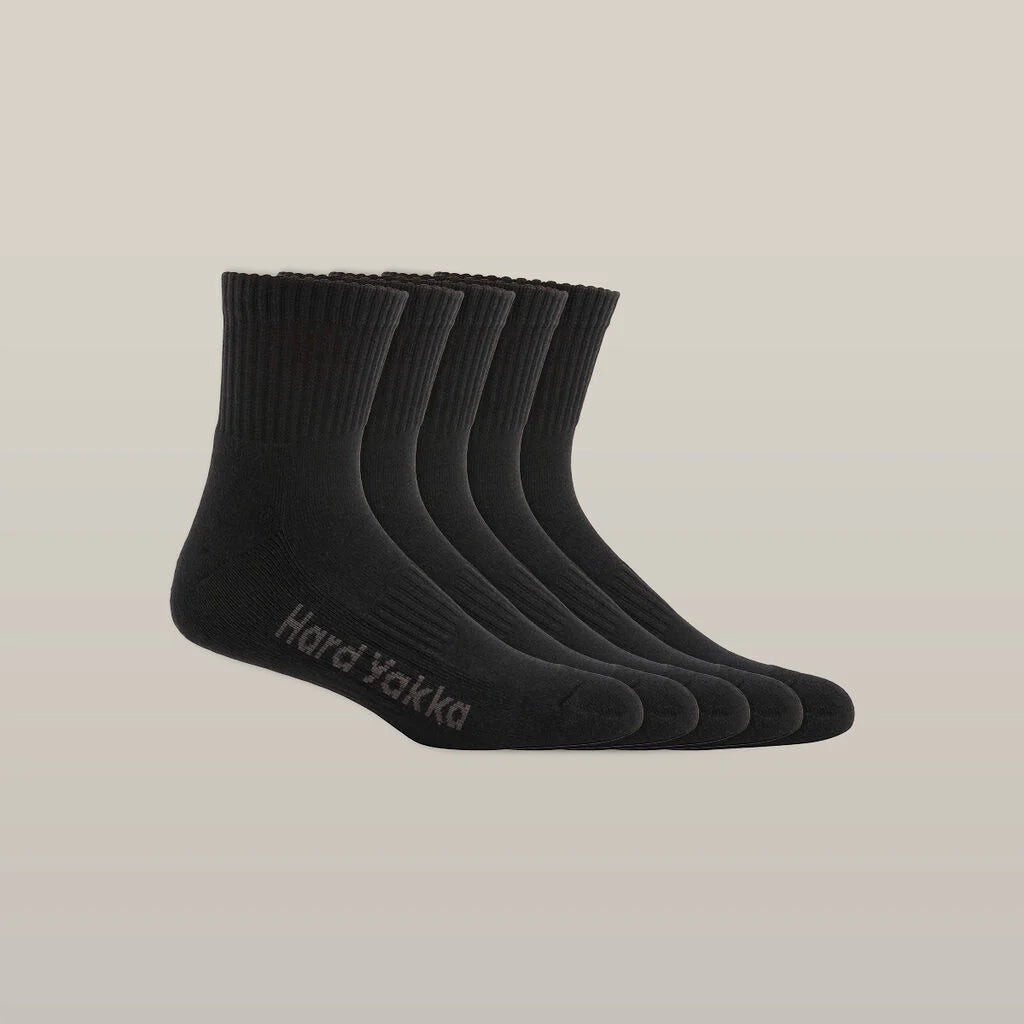 Hard Yakka Y20012 Core Cotton Rich Padded Quarter Crew Sock 5PK-Black