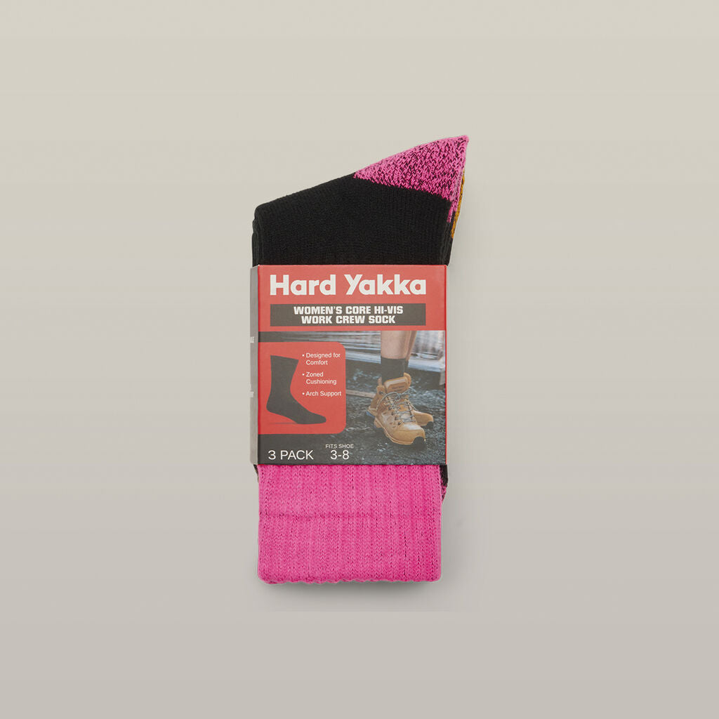 Hard Yakka Y20013 Women's Core Hi Vis Work Crew Sock 3 Pack