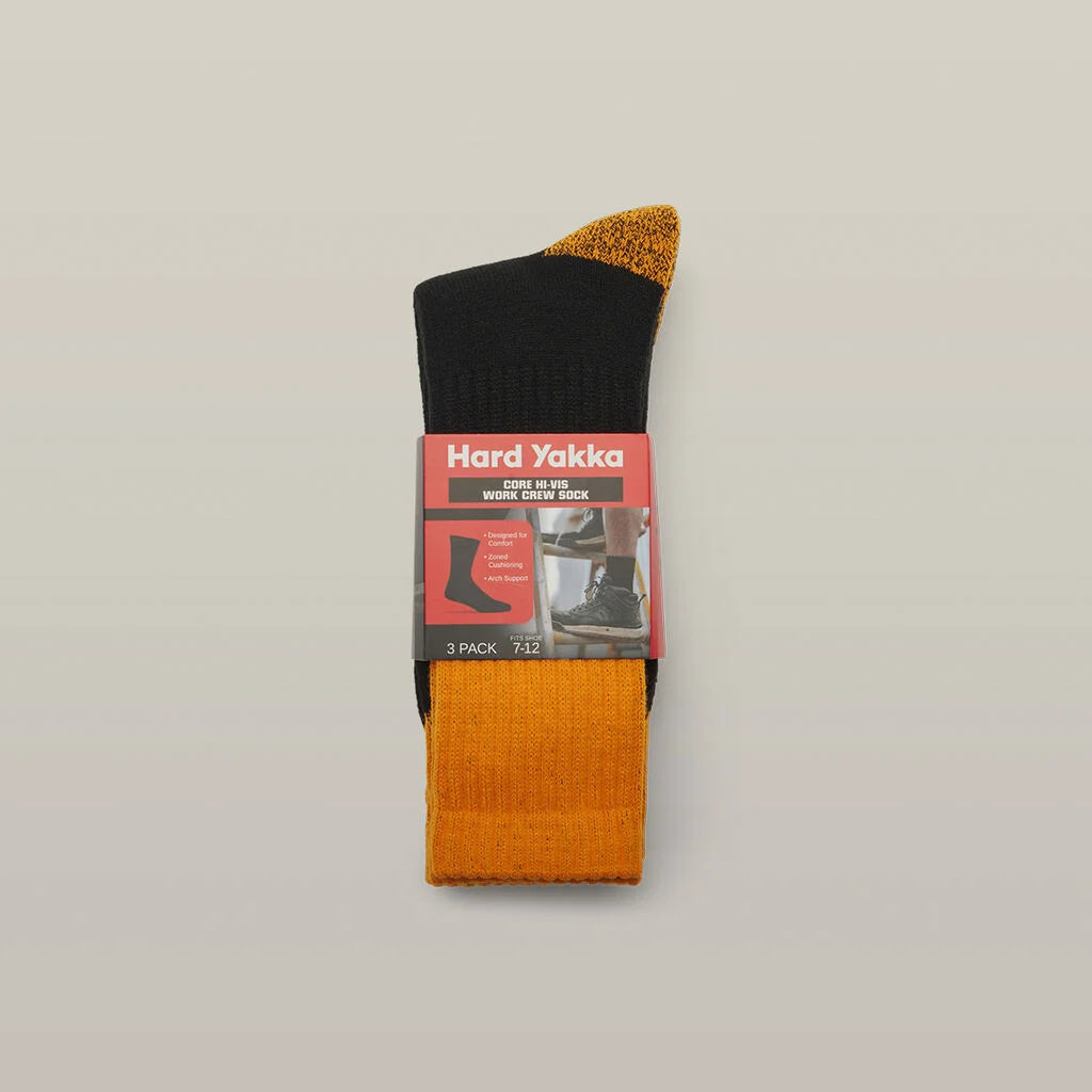 Hard Yakka Y20014 Core Hi Vis Work Crew Sock 3PK