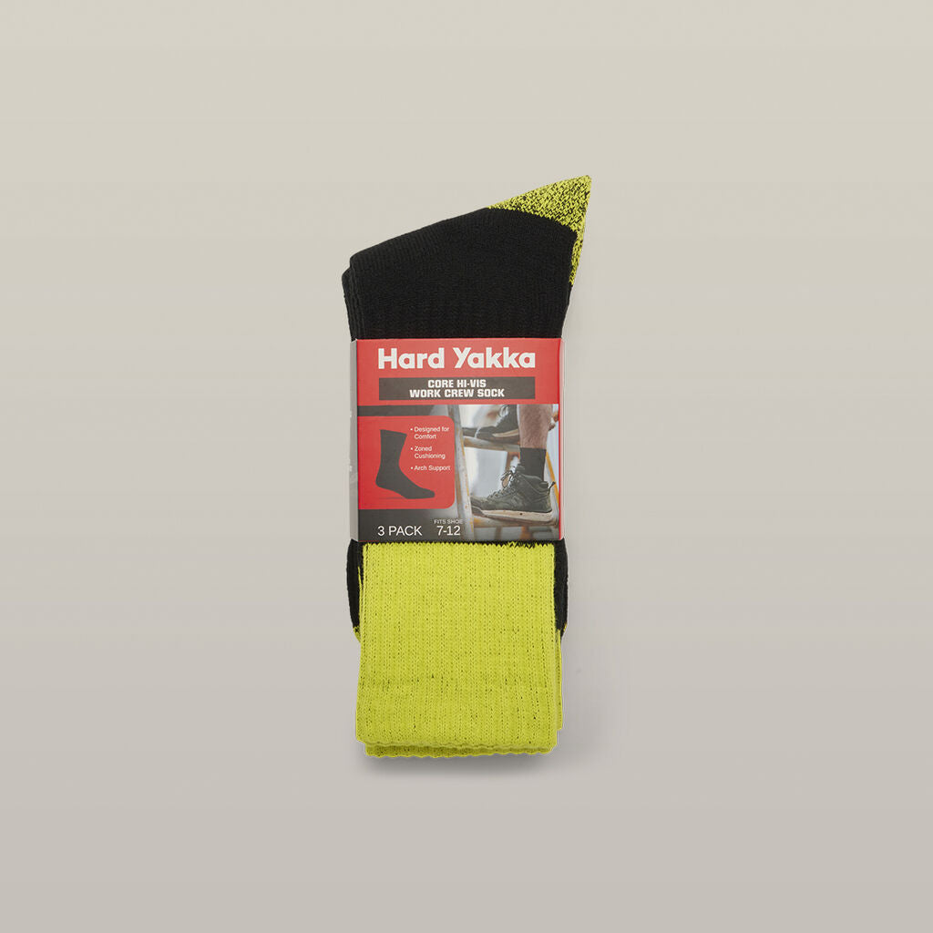 Hard Yakka Y20014 Core Hi Vis Work Crew Sock 3PK