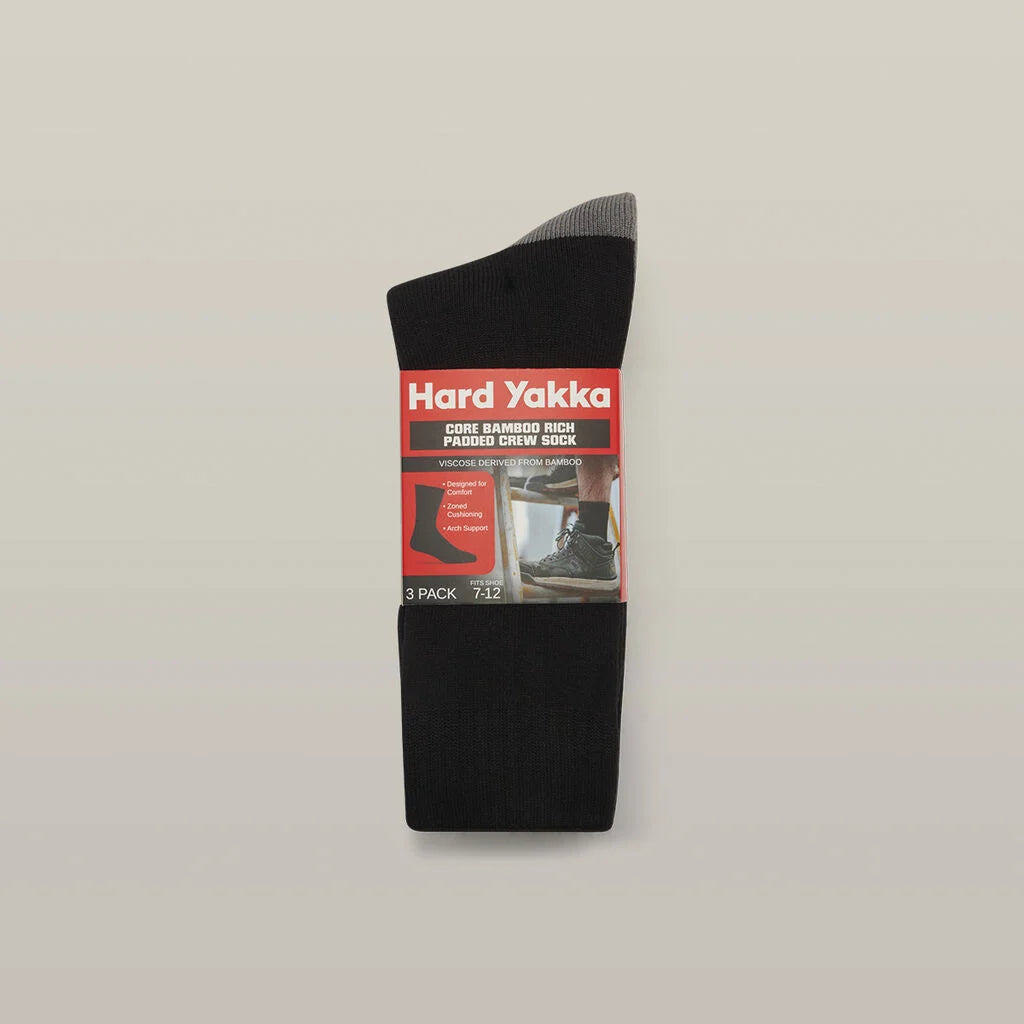 Hard Yakka Y20015 Core Bamboo Rich Padded Crew Sock - 3 Pack