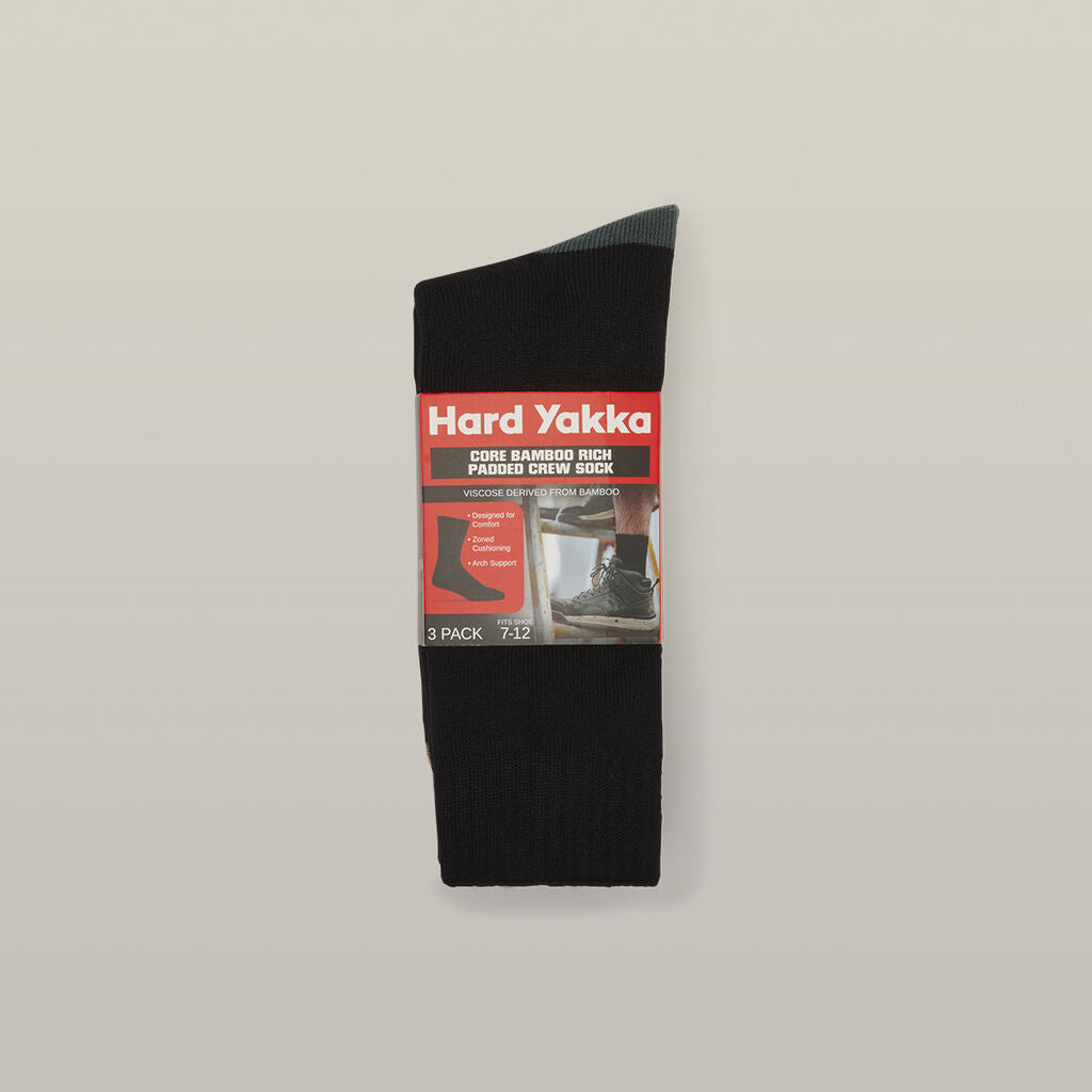 Hard Yakka Y20015 Core Bamboo Rich Padded Crew Sock - 3 Pack