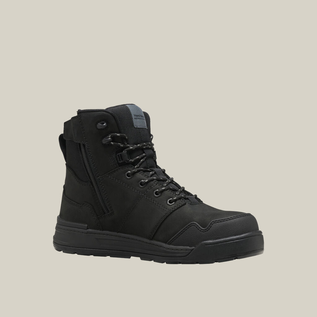 Hard Yakka Y60138 Evolution Lace up & Side Zip 6" Steel Toe Safety Boot - Black