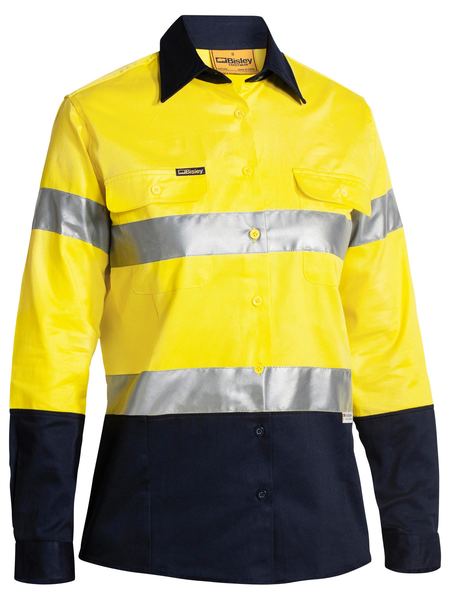 Bisley BLT6456 Two Tone Women's Hi-vis Drill 3m Reflective Tape L/s Shirt