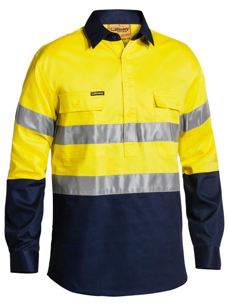 Bisley BTC6456 Two Tone Closed Front Hi-vis Drill 3m Reflective Tape L/S Shirt