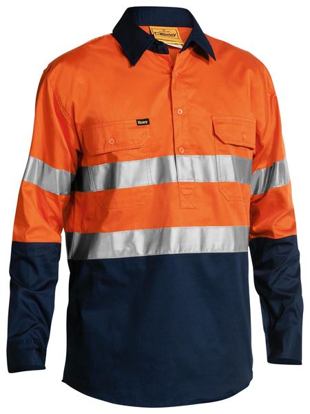 Bisley BSC6896 Two Tone Hi-vis Cool Lightweight Closed Front L/S Shirt 3M Tape