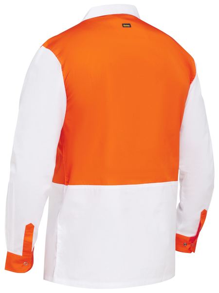 Bisley BS6405 Two Tone Hi Vis V-Neck Long Sleeve Shirt Orange/White
