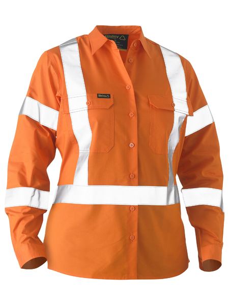 Bisley BL6266XT Women’s X Taped Hi-vis Recycled Drill Shirt-Orange