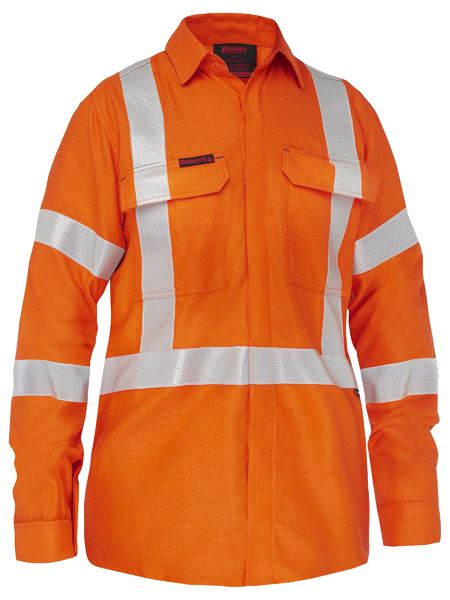 Bisley BL8439XT Apex 185 Women’s X Taped Hi-vis Ripstop Fr Vented Shirt-Orange