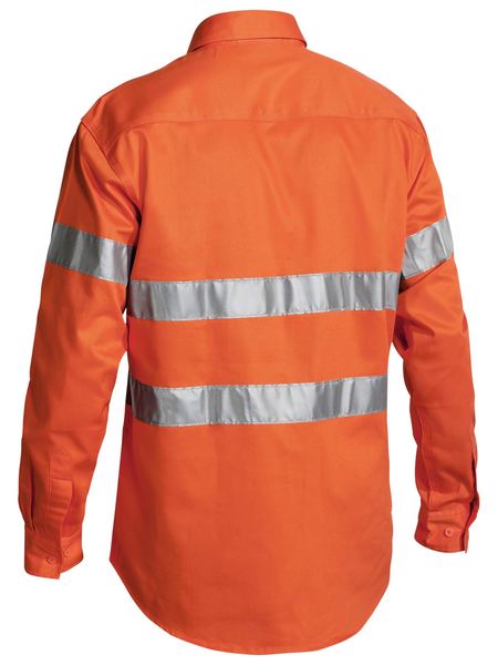 Bisley BTC6482 Hi-vis 3m Reflective Tape Closed Front Men's Drill L/s Shirt-Orange