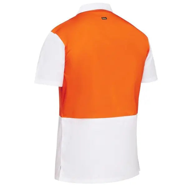 Bisley BS1405 Two Tone Hi-vis V-neck Short Sleeve Shirt-Orange/White