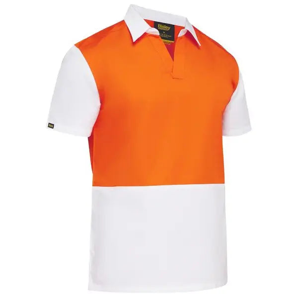 Bisley BS1405 Two Tone Hi-vis V-neck Short Sleeve Shirt-Orange/White