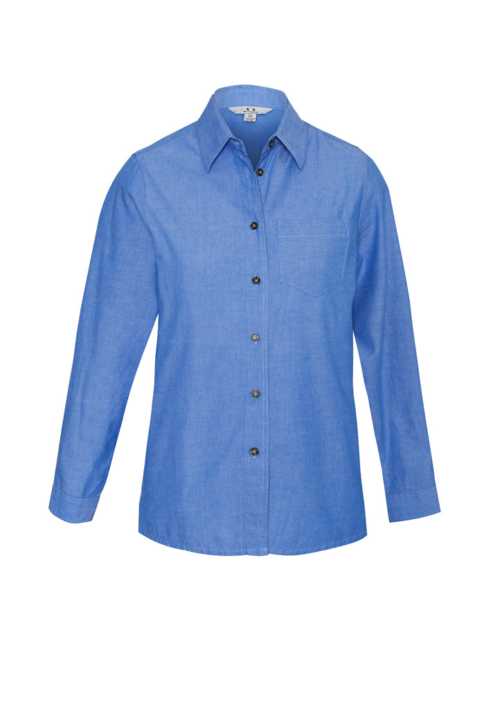 Biz Collection LB6201 Ladies Wrinkle Free Chambray Long Sleeve Shirt Chambray Blue