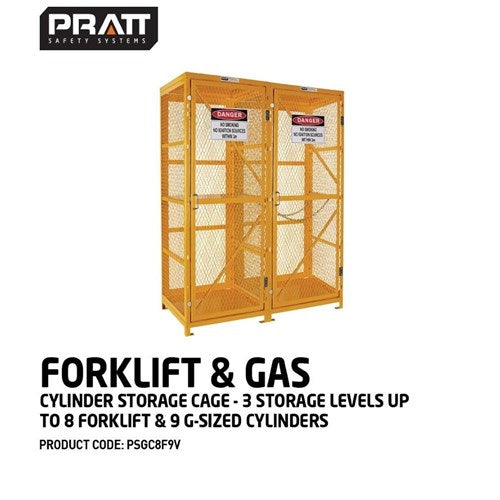 Pratt Safety PSGC8F9V Forklift & Gas Cylinder Storage Cage. 3 Storage Levels Up To 8 Forklift & 9 G-sized Cylinders