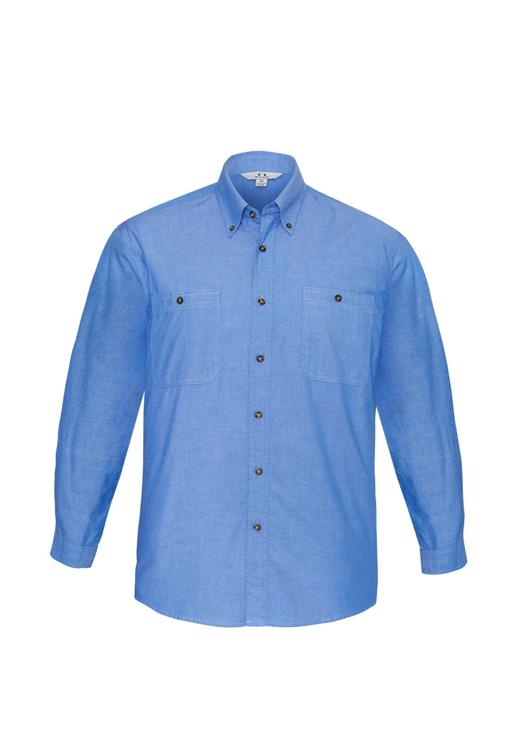 Biz Collection SH112 Men's Wrinkle Free Chambray Long Sleeve Shirt - Chambray Blue