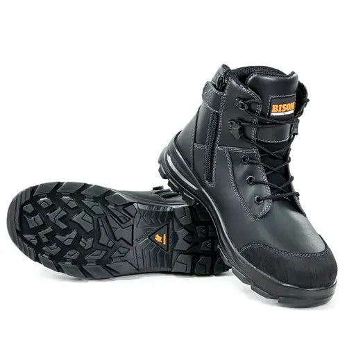 Bison TORBK Lace Up With Zip Safety Boots-Black