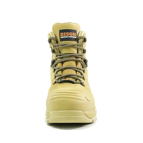 Bison XTLZWHE Ankle Lace Up With Zip Safety Boots-Wheat