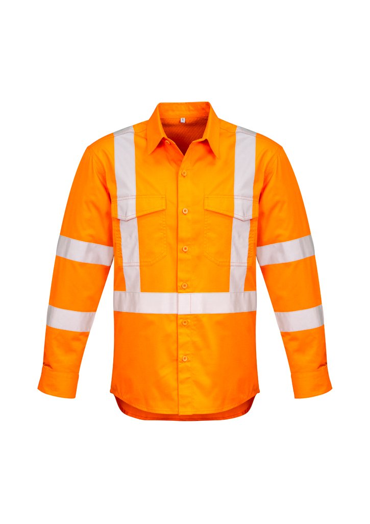 Syzmik ZW690 Men's Hi-Vis X Back Tape L/S Shirt-Orange