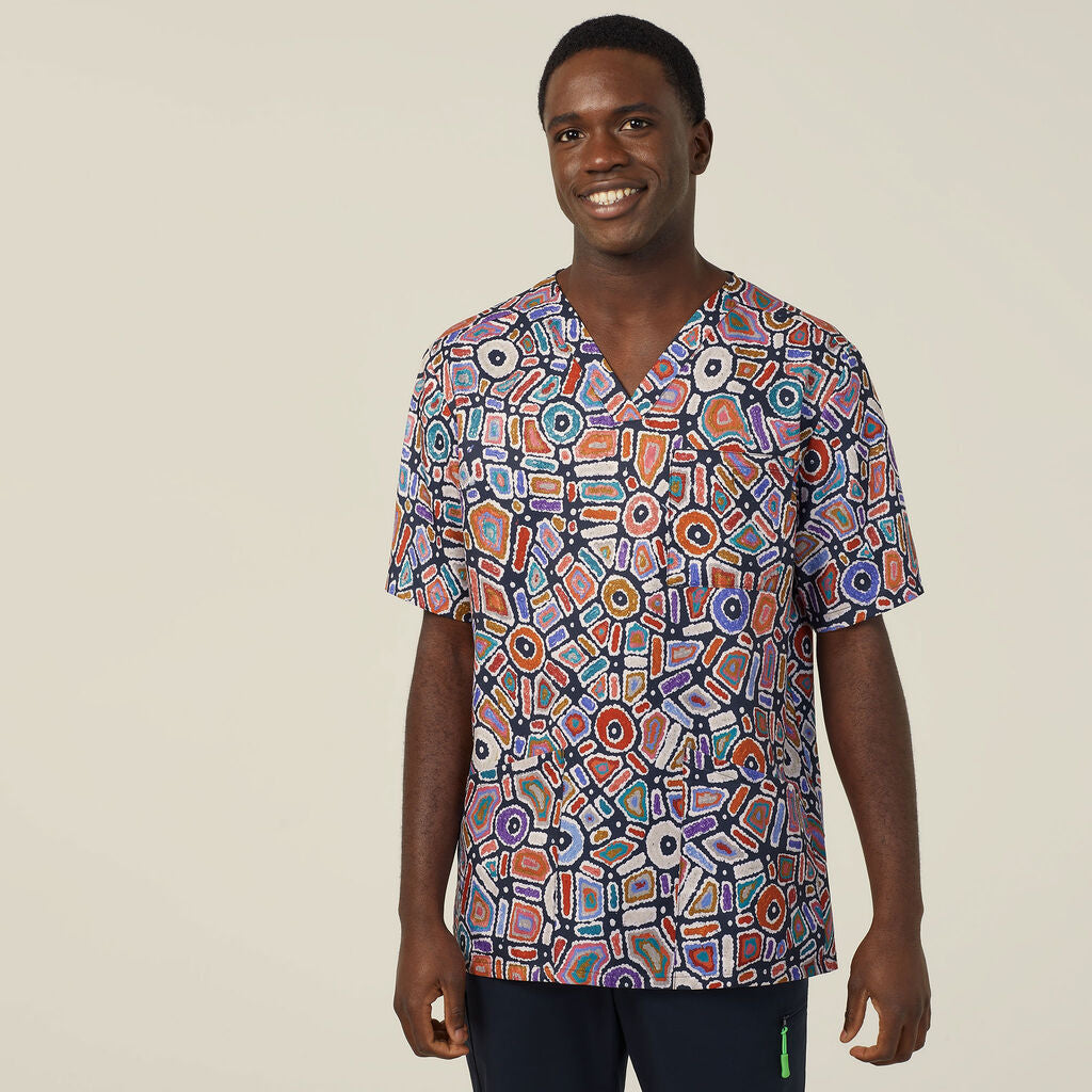 NNT CATRG9 Water Dreaming Indigenous Scrub Top Terracotta-Unisex