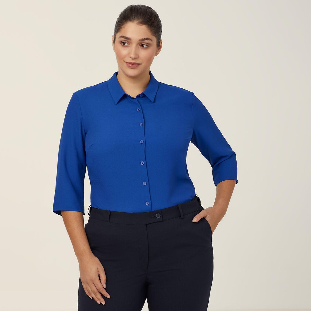 NNT CATUDK 3/4 Sleeve Pleat Detail Blouse Cobalt